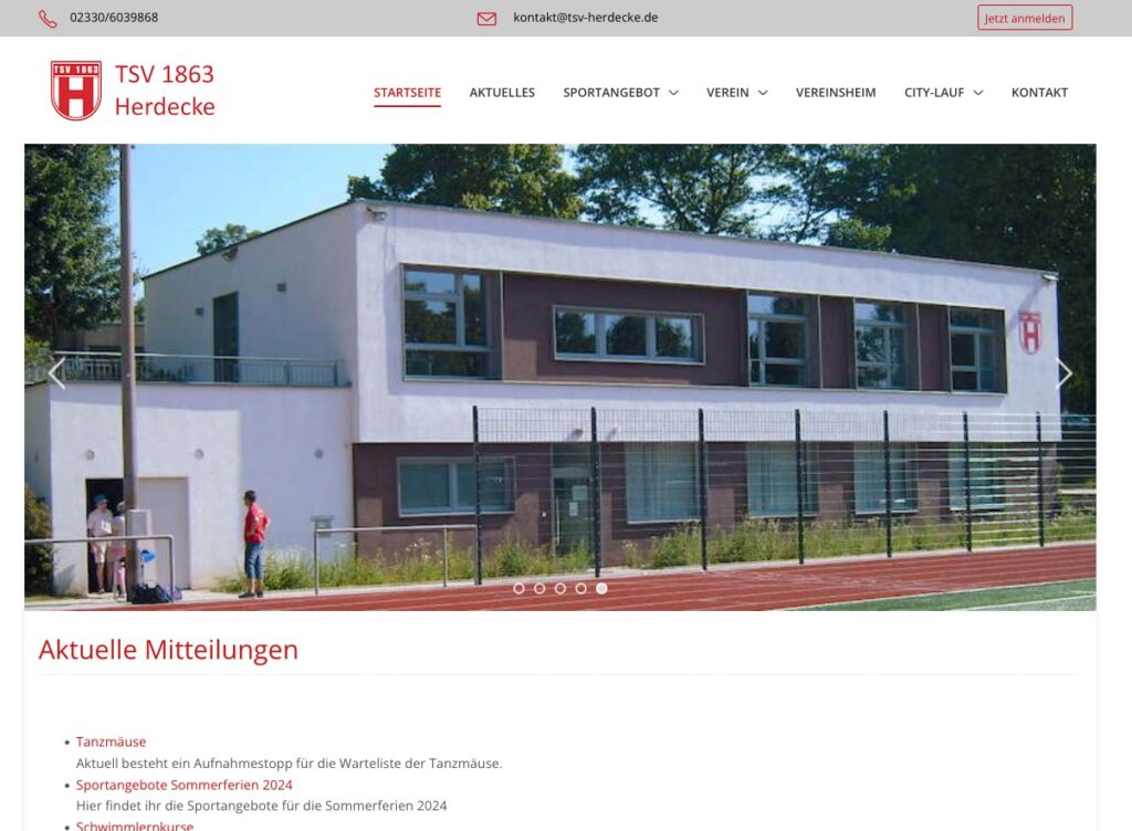 Screenshot TSV Herdecke Webseite